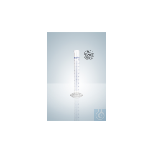Graduated measuring cylinder DURAN®, cl. A, blue, 250:2 ml, h 335 mm