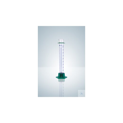 Graduated measuring cylinder DURAN®, cl. B, blue, 1000:10 ml, h 470 mm