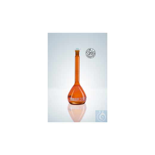 Volumetric flasks DURAN®, cl. A, amber glass, 25:0.04 ml, NS 10/19, h 110 mm