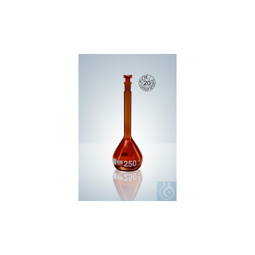Volumetric flask DURAN®, cl. A, amber glass, 20:0.04 ml, NS 12/21, h 110 mm