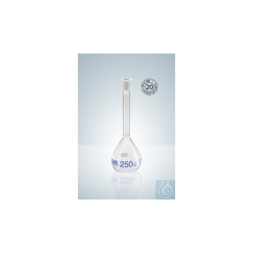 Volumetric flask DURAN®, cl. A, blue grad., 5:0.04 ml, NS 10/19, H 70 mm
