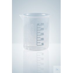 Griffinbecher, PP, gedruckte blaue Skala, 600 ml transparent