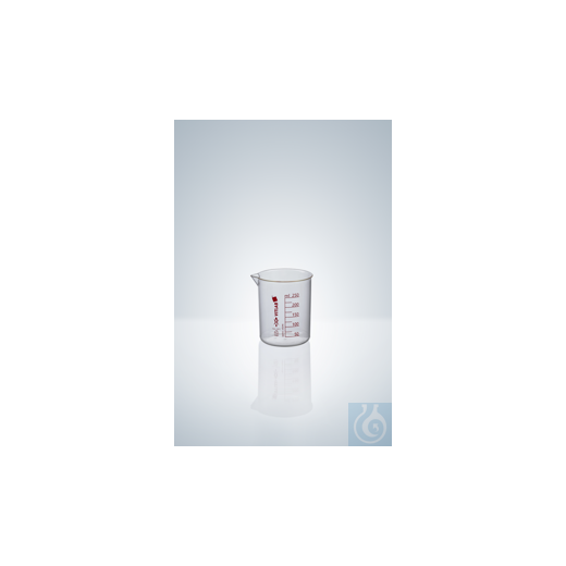 Griffin beaker, PMP, red graduated, 3000 ml, crystal clear