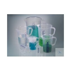 Measuring beaker w. handle, PP, 100 ml, raised blue scale