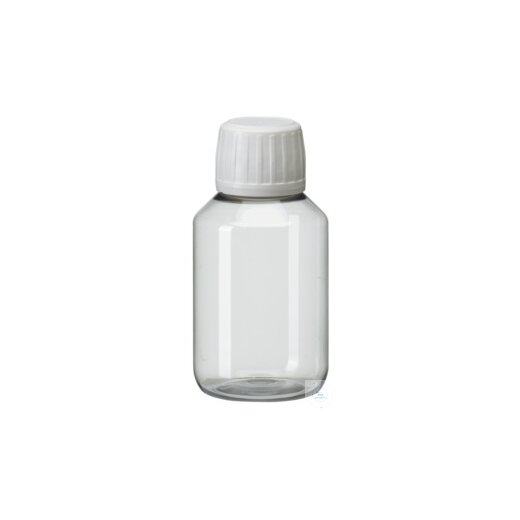 PEG100 behroplast PET narrow neck bottles crystal clear, w.closure, 100 ml (Pck 10 S