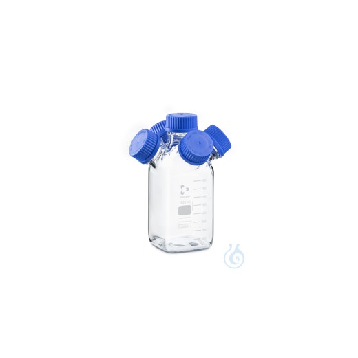DURAN® GL 45 Hydra HPLC rinsing bottle, square, clear, with 4 GL 45 side necks