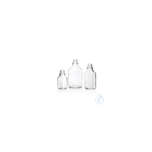 Vierkant-Schraubflasche, Kalk-Soda, klar, Enghals, hohe Form, mit DIN-Gewind