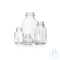 Square screw top bottle, soda lime, clear, wide neck, low form, DIN thread