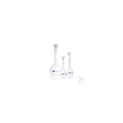 DURAN® Messkolben, Klasse A, mit CoC und Chargenzertifikat, blaues Druckbild