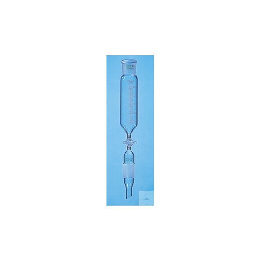 Dropping funnel, cylindrical, graduated, NS stopcock plug with threaded stopcock safety device,