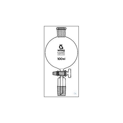 Dropping funnel, spherical, ungraduated, NS stopcock plug w. threaded stopcock safety device,