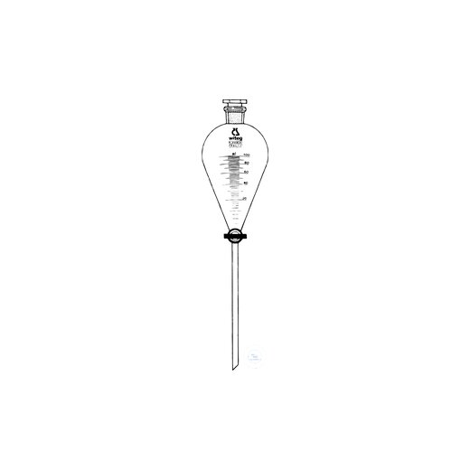 Squibb separatory funnel, 500 ml, NS 29/32, PE stopper, PTFE plug, graduated, with Bo