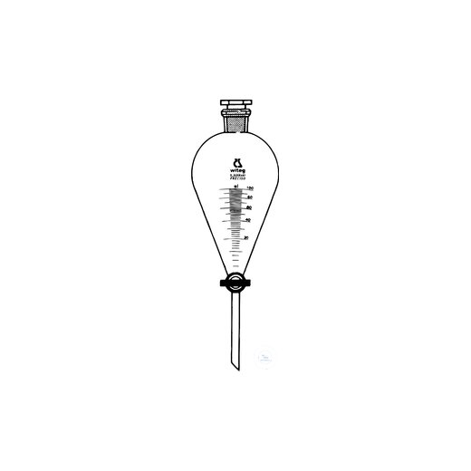 Separatory funnels, 100 ml, conical, grad., boros., NS-PTFE stopcock plug, bore 2.5