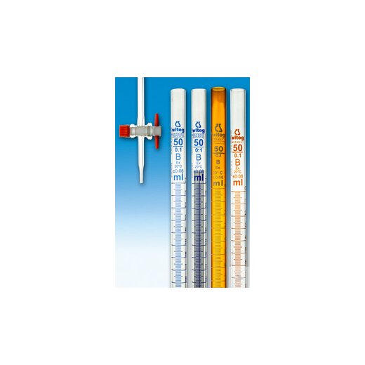 Burettes, Class B, with straight stopcock with NS-PTFE-plug, 25 ml, clear glass PU = 2