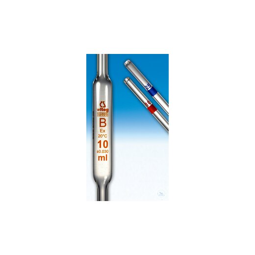 Bulb pipettes, 1 ml, Class-B, acc. to DIN 12690, without waiting time, colour code blue V