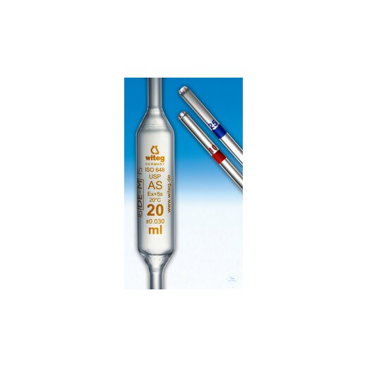 Bulb pipettes, 10.0 ml, class AS, USP, with one mark, waiting time 5 s., DIFFICO