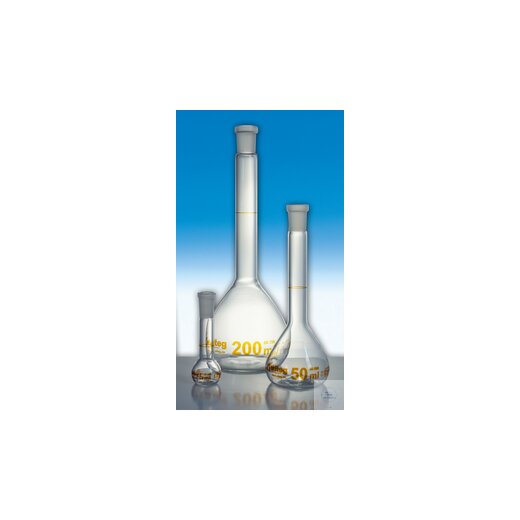 Medium neck volumetric flask 200 ml, NS 14/23, DIN-A, conformity certified,