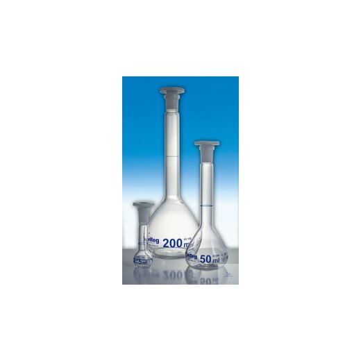 Volumetric flasks, 5 ml, class A, conformity certified, NS 7/16, PE-Sto