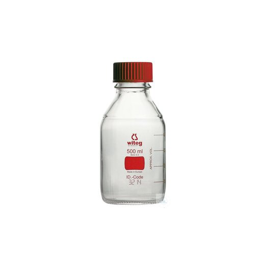 LABORFLASCHEN 500 ML, GL 45, BOROSILIKATGLAS 3.3, ROT GRADUIERT (COLO