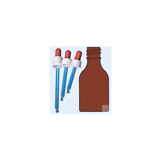 Tropfflaschen Alpha, Braunglas, GL 18, mit Montur, 5 ml VE = 100 Stk.
