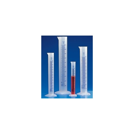 Graduated cylinders, 250 ml, PP, high form, blue graduation, transparent PU = 6 pieces