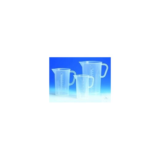 Measuring beaker, 2000:20 ml, with handle and spout, PP, graduated, transparent, Height