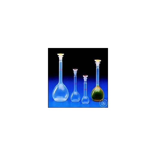 Volumetric flask, narrow neck, PMP, with ring mark and PP stopper NS 10, 25 ml, height 115 mm
