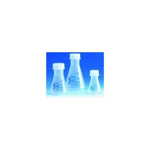 Erlenmeyer flask, PP, 500 ml, GL 52, wide neck, transparent, with PP screw cap