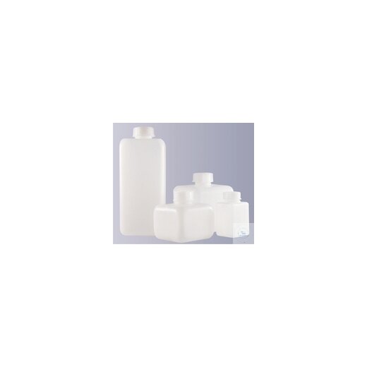 Square bottle, narrow neck, 500 ml, GL 32, height 106 mm, with screw cap, PE-HD