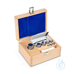 E2 1 g - 500 g weight set, in wooden case, polished...