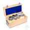 E2 1 g - 5 kg weight set, in wooden case, polished stainless steel