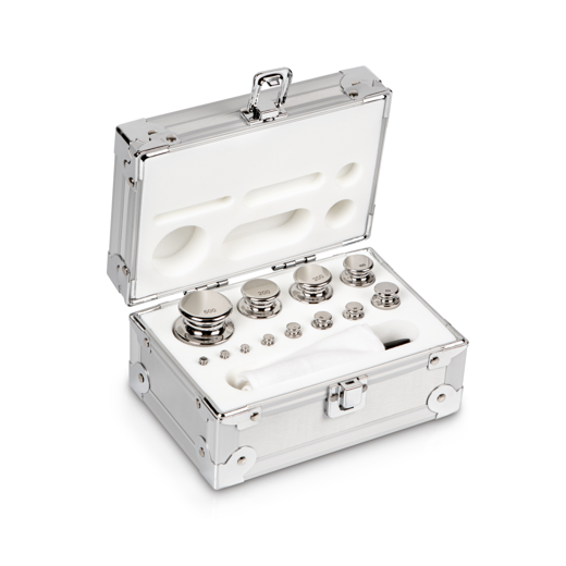 F1 1 g - 500 g set of weights, in aluminium case, polished stainless steel