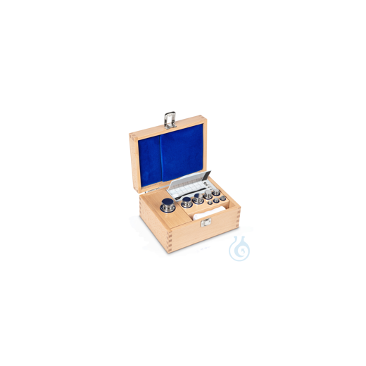 F1 1 g - 500 g weight set, in wooden case, polished stainless steel