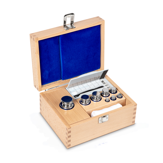 F1 1 g - 1 kg weight set, in wooden case, polished stainless steel
