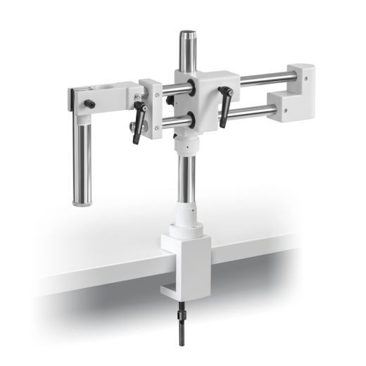 Stereomicroscope stand (universal), small; ball bearing double arm; with clamp
